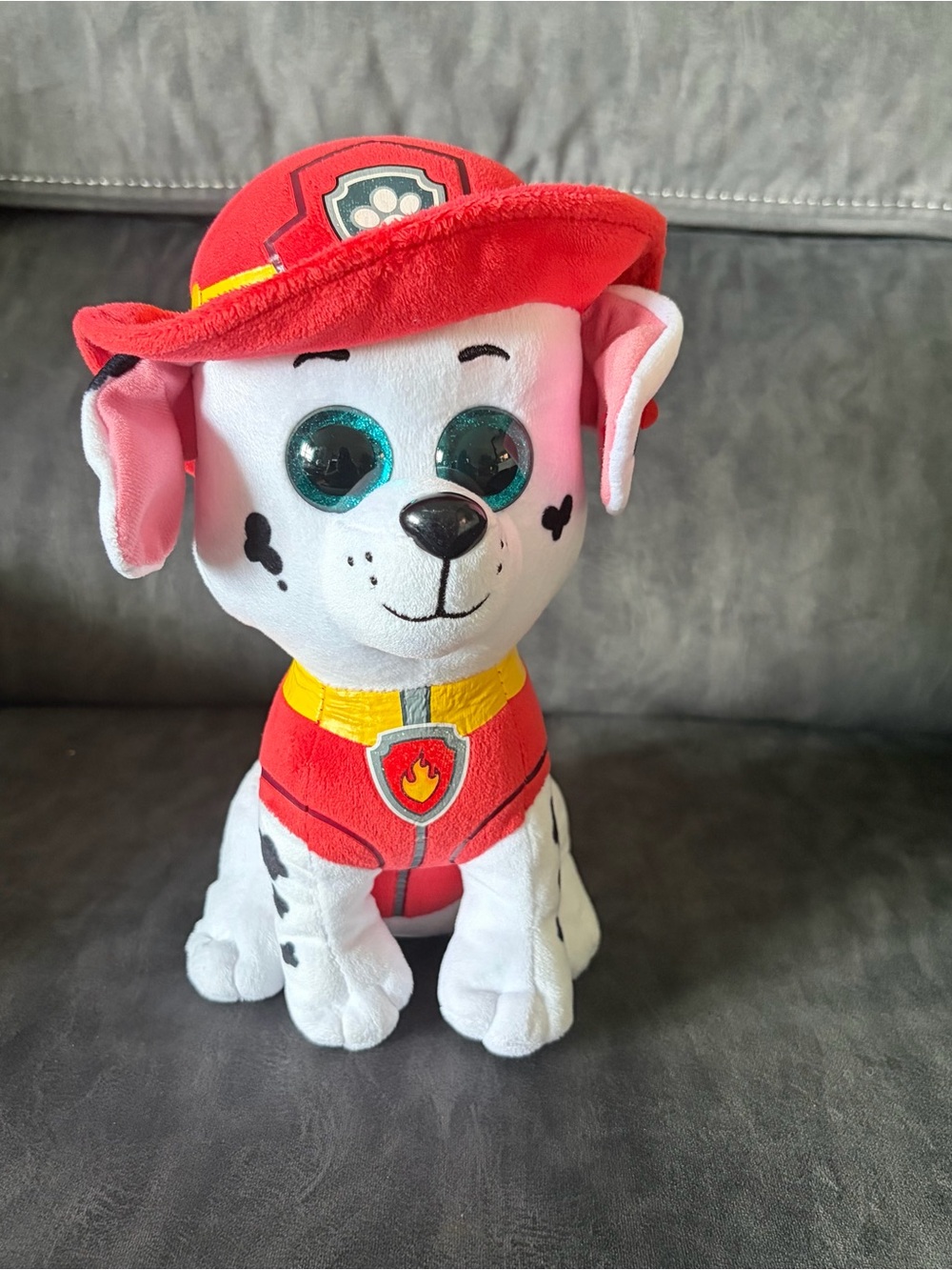 Paw Patrol Marshall Plush Dog Toy - Red, White, Yellow, Black, Teal Eyes